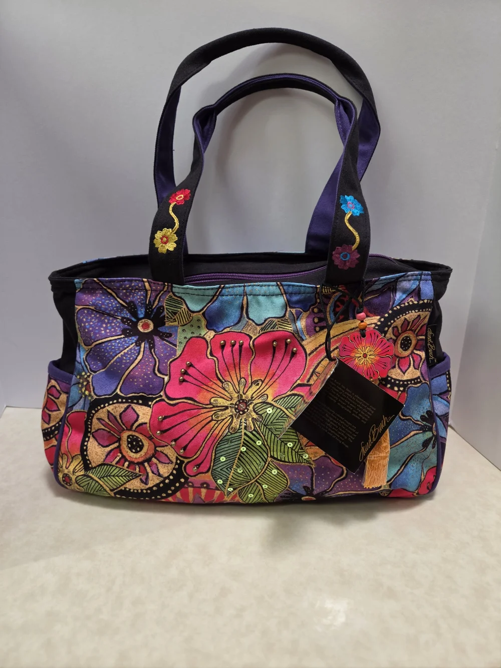 NWT Laurel Burch Floral Medium Tote Purse Bag 14.5 x 4 x 10
